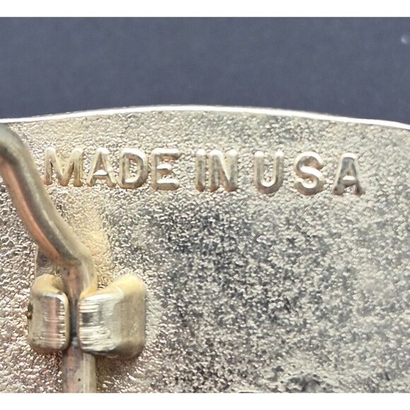 Gold Tone Black Enamel Belt Buckle Leopard Skin Jasper Stone Made In USA 2 X 3" - Picture 5 of 5